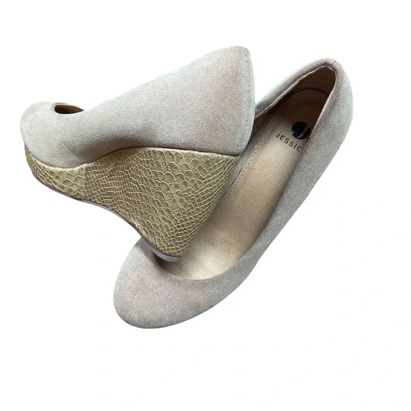 Jessica Shoes Snakeskin Wedges/Suede Tan Colour Size 8M NWT - Picture 6 of 11